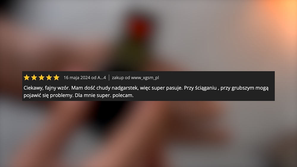 Komentarz klienta: Ciekawy, fajny wzór. Mam dość chudy nadgarstek, więc super pasuje. Przy ściąganiu, przy grubszym mogą pojawić się problemy. Dla mnie super. polecam