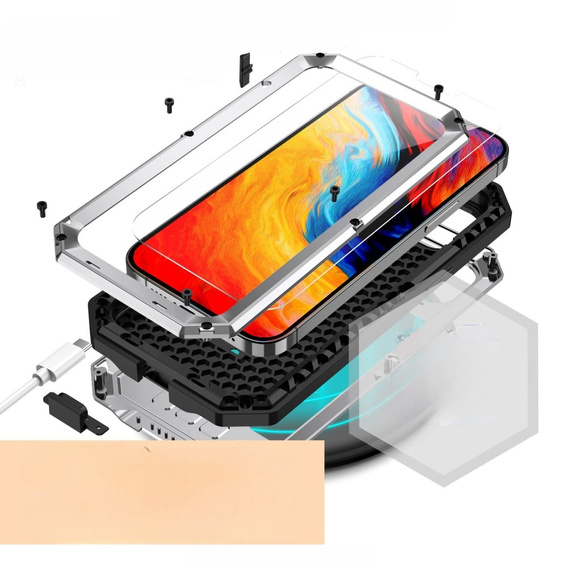 Чохол для iPhone 14 Plus, R-JUST CamShield Slide, броньований, сріблястий / чорний