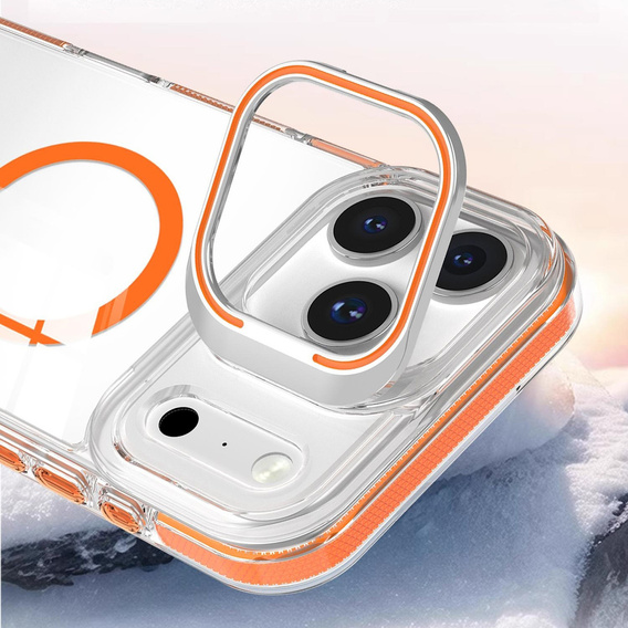 Чохол для iPhone 17 Pro Max, для MagSafe, з підставкою, прозорий з помаранчевими вставками