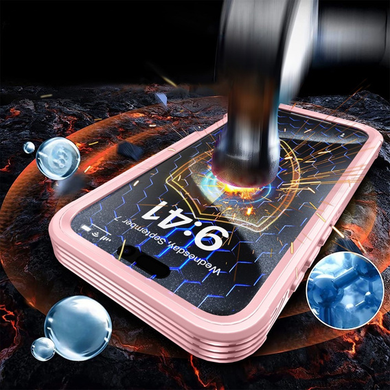 Чехол для iPhone 16, Shockproof, со стеклом, для MagSafe, розовый