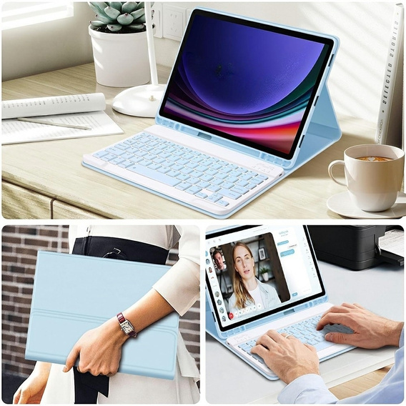 Чехол + клавиатура Samsung Galaxy Tab S9 FE, Leather Pen Slot, светло-голубой