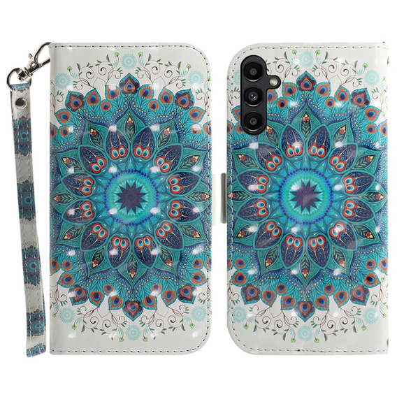 Откидной чехол для Samsung Galaxy A25 5G, Wallet mandala, белый + 9H стекло