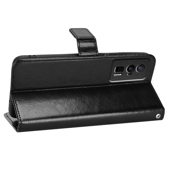 Откидной чехол для Poco F5 Pro 5G, Crazy Horse Wallet, чёрный