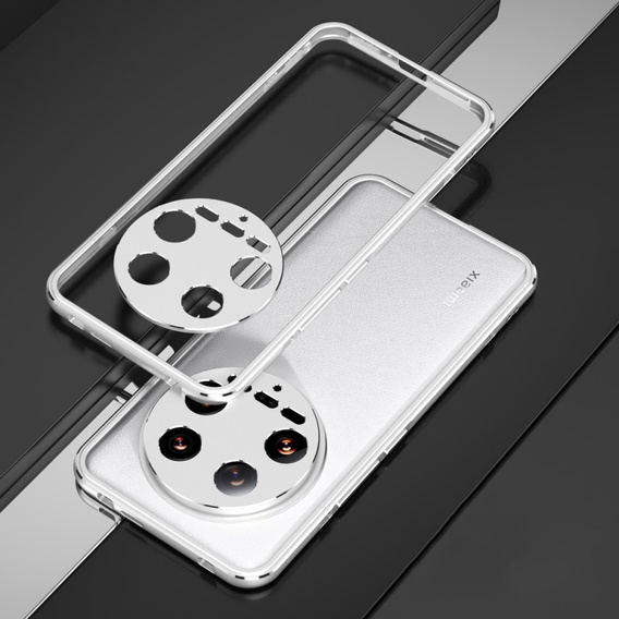 Чехол для Xiaomi 14 Ultra, Armor Bumper, с крышкой объектива, серебряный