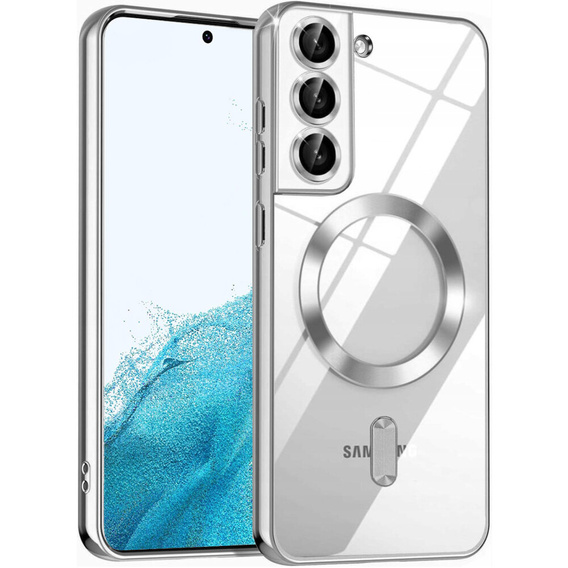 Чохол для Samsung Galaxy S22, Electro MagSafe, сріблястий + Скло на екран