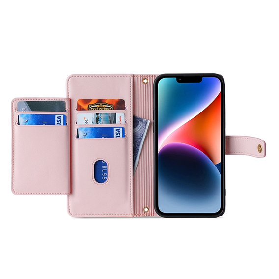 Откидной чехол для iPhone 14, Wallet Zipper Pocket, розовый