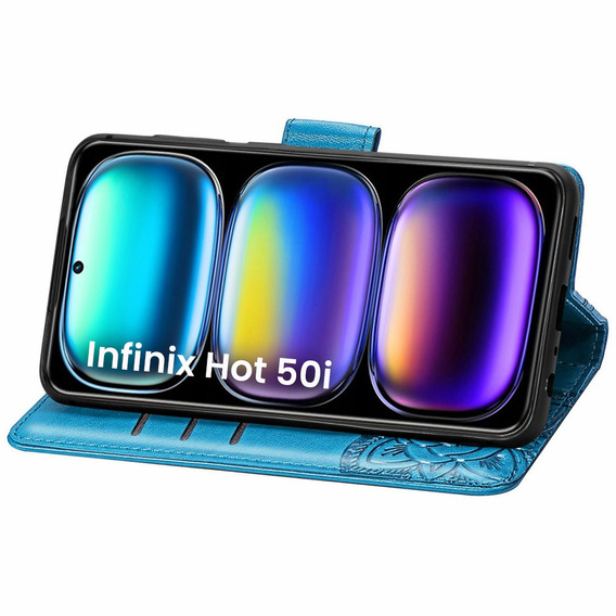 Откидной чехол для Infinix Hot 50i 4G, Butterfly, синий