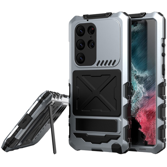 Бронированный чехол для Samsung Galaxy S24 Ultra Military Kickstand, серебряный