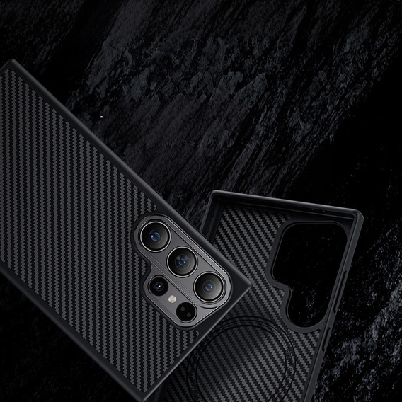 Чехол BENKS Kevlar для Samsung Galaxy S24 Ultra, для MagSafe, Carbon Fiber, чёрный