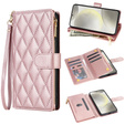 Чохол-сумка для Samsung Galaxy A56 5G, Rhombus Crossbody Leather, рожевий rose gold