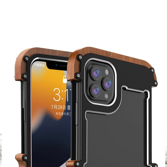 Чохол R-JUST для iPhone 13, Alu Wood Bumper, чорний
