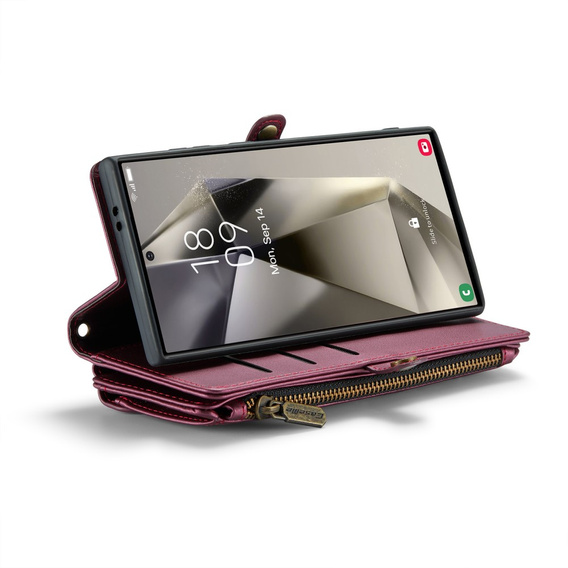 Чехол CASEME для Samsung Galaxy S25 Ultra, RFID Leather Wallet, с плечевым ремнем, красный