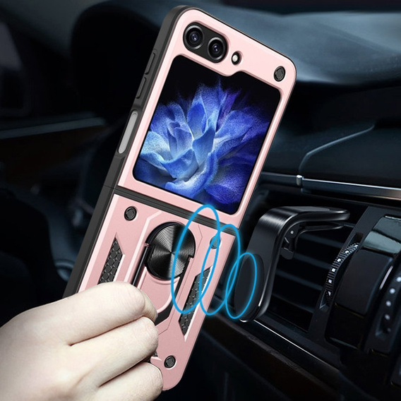 Бронированный Чехол до Samsung Galaxy Z Flip5 5G, Nox Case Ring, розовый rose gold