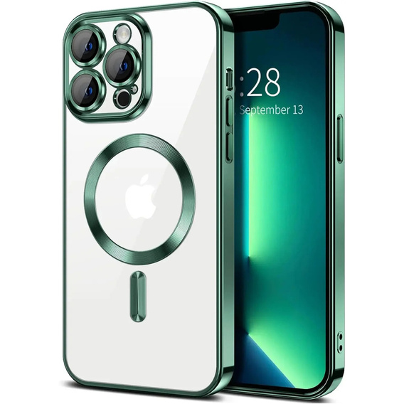 Чехол для iPhone 13 Pro, Electro MagSafe, зелёный + стекло для экрана