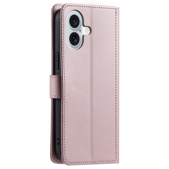 Чохол-сумка для iPhone 16 Plus, Rhombus Crossbody Leather, рожевий rose gold