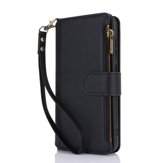 Чохол-книжка для Samsung Galaxy S24, Wallet Zipper Pocket RFID, з плечовим ременем, чорний