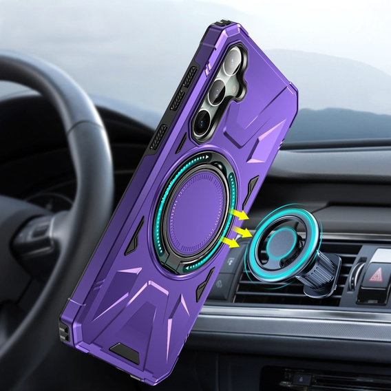 Чехол для Samsung Galaxy S23 FE, бронированный с подставкой и ручкой-планшетом, фиолетовый