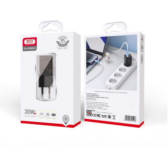 Мережевий зарядний пристрій XO CE12, USB-C, 20 Вт + USB-C - кабель блискавки, білий
