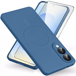 Чехол для Samsung Galaxy S25 Edge, Silicone Lite, синий + 9H стекло