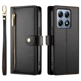 Откидной чехол для Xiaomi 14T Pro, Wallet Zipper Pocket, чёрный