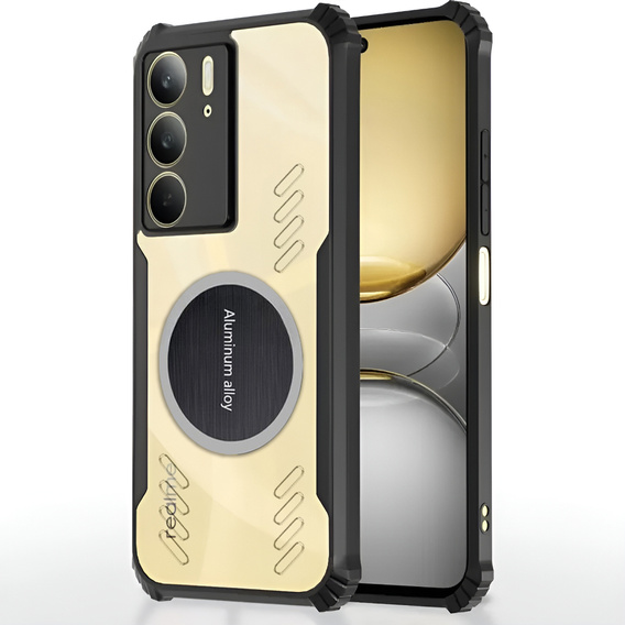 Чехол для Realme 14X / Realme C75, с магнитной пластиной, прозрачный / черный