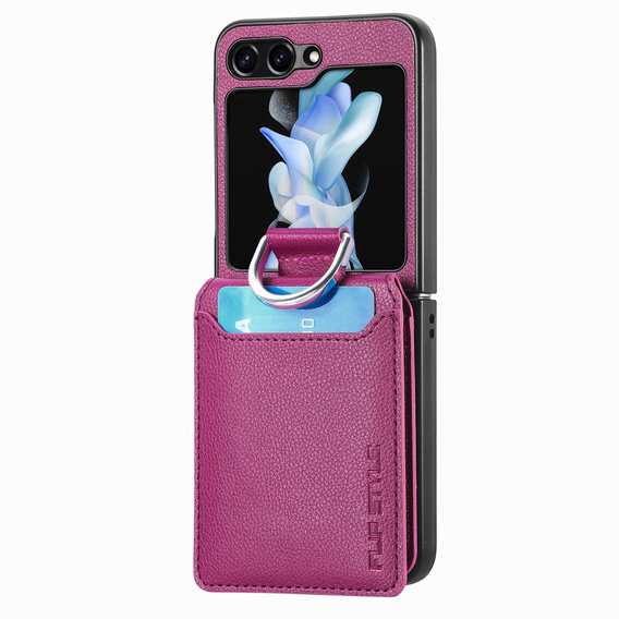 Чехол для Samsung Galaxy Z Flip7 FE / Z Flip6, Card Slot Ring Case, фиолетовый