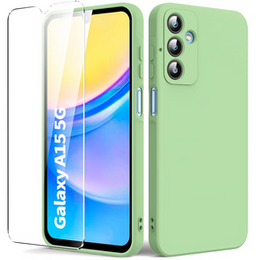 Чехол для Samsung Galaxy A15, Silicone Lite, зелёный + 9H стекло