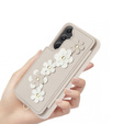 Чехол для Samsung Galaxy A55 5G, Leather Flower Card Slot, бежевый
