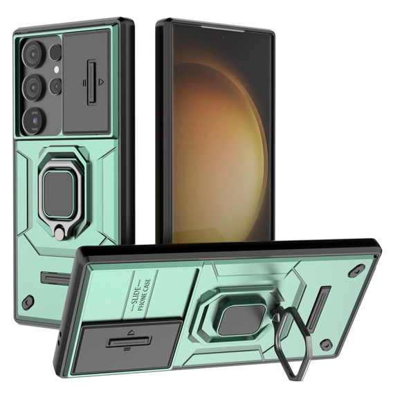 Чехол для Samsung Galaxy S24 Ultra, KickStand Camera Lens, зелёный