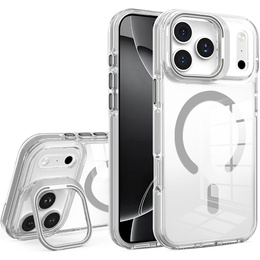 Чохол для iPhone 17 Pro Max, для MagSafe, з підставкою, прозорий з сірими вставками