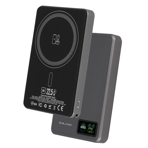 Blavec Power Bank 10000mAh BJ-03 Slim 13.5mm - Type C - 22.5W, MagSafe 3in1 - серый