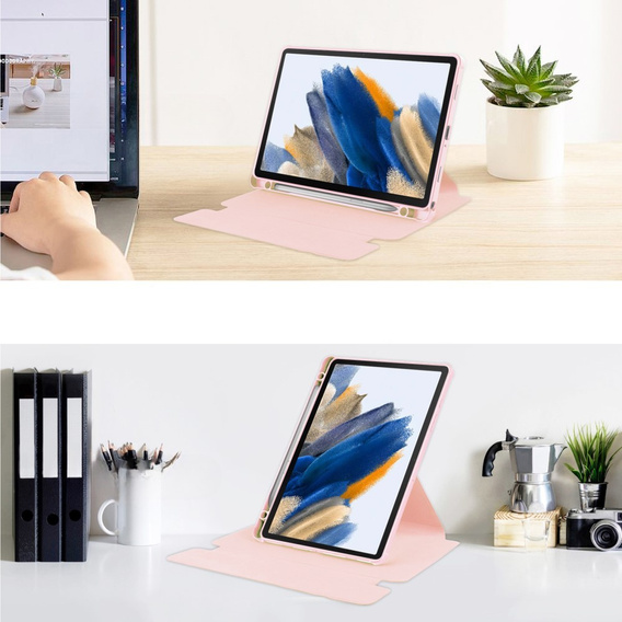 Чехол клавиатура для Samsung Galaxy Tab A9+, Rotary 360° Leather, розовый rose gold
