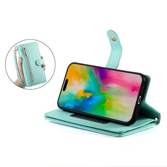 Откидной чехол для iPhone 16 Pro Max, Wallet Zipper Pocket, зелёный