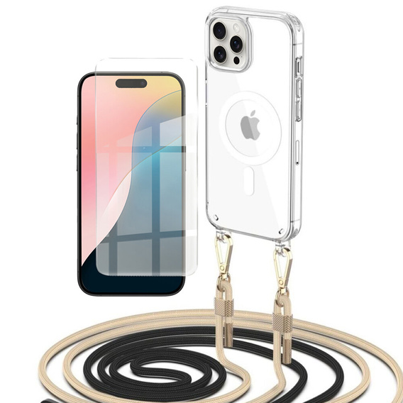 Чохол з ремінцем для iPhone 16 Pro Max, ERBORD MagSafe, прозорий + захисне скло