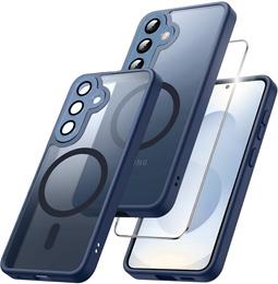 Чохол для Samsung Galaxy S25, для MagSafe, ERBORD Matt Case, темно-синій + захисне скло