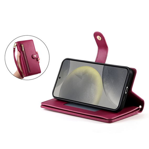 Чохол-книжка для Samsung Galaxy S25, Wallet Zipper Pocket, червоний