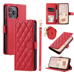 чехол-крышка для iPhone 16 Pro Max, Rhombus Crossbody Leather, красный