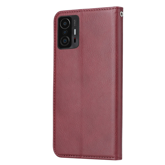  Чехол Wallet до Xiaomi 11T / 11T Pro, Outer Card Slot, Wine Red