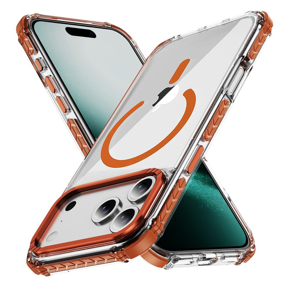 Бронированный чехол MagSafe прозрачный с оранжевыми боками для iPhone 17 Pro