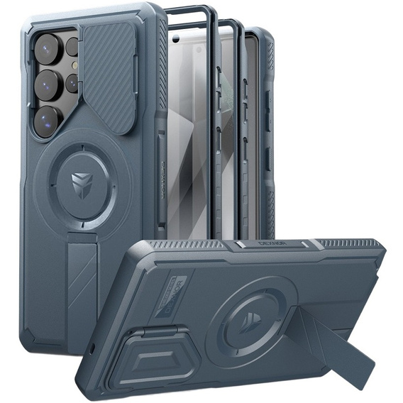 Бронированный чехол для Samsung Galaxy S25 Ultra, Dexnor CamProtect MagSafe, синий (Две рамки)