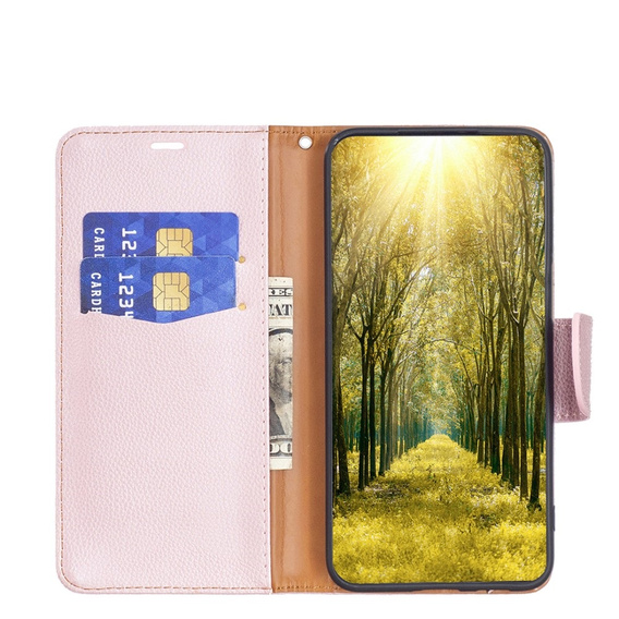 Откидной чехол для Xiaomi Redmi 12 4G, Wallet Litchi Magnet, розовый rose gold