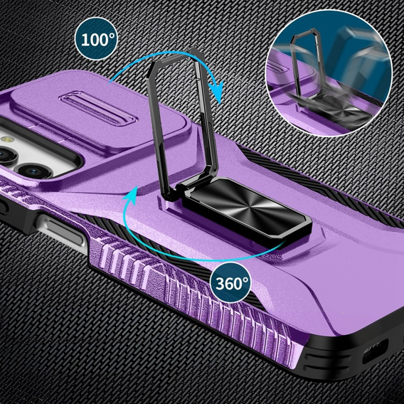 Бронированный чехол для Samsung Galaxy A15, бронированное кольцо Slide Ring, черный + 9H стекло