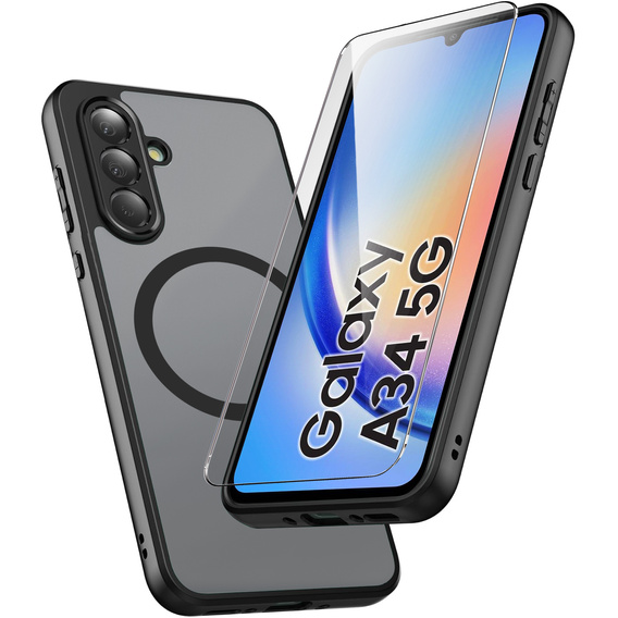 Чохол для Samsung Galaxy A34 5G, для MagSafe, ERBORD Matt Case, чорний + захисне скло