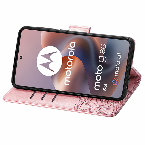 Чохол-книжка для Motorola Moto G56 5G, Butterfly, рожевий rose gold