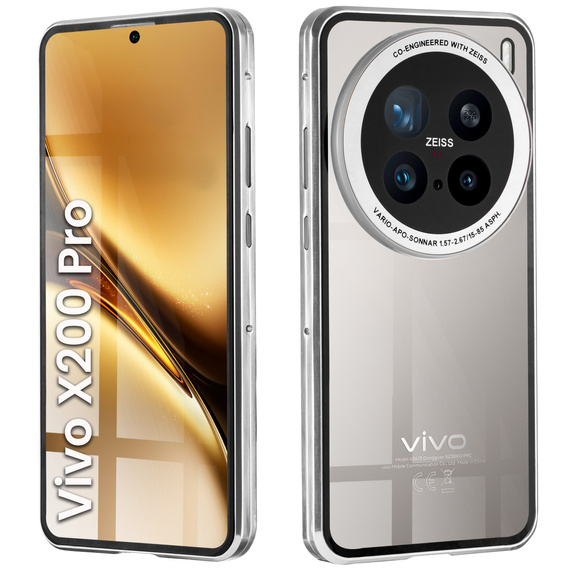Чехол для Vivo X200 Pro 5G, Magnetic Dual Glass, серебряный