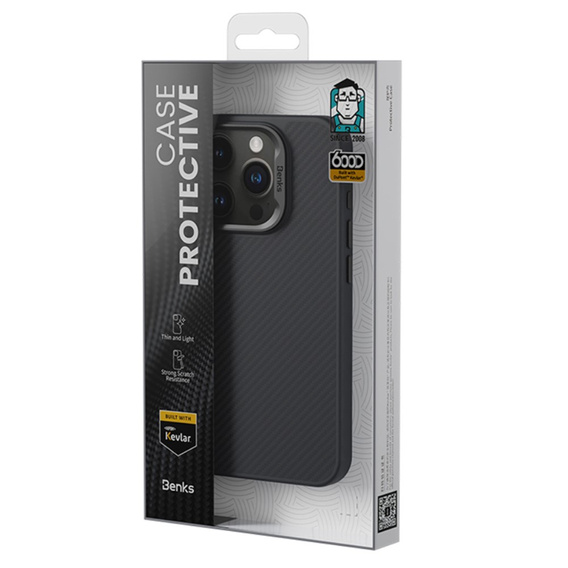 Чехол BENKS Kevlar для iPhone 15 Pro Max, для MagSafe, Carbon Fiber, чёрный
