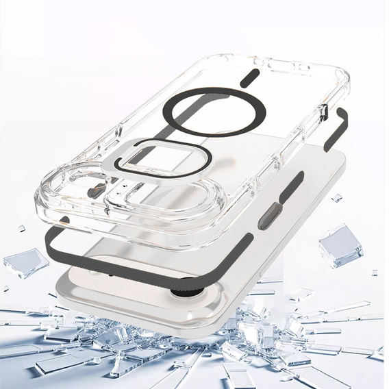 Чохол для iPhone Air, для MagSafe, з підставкою, прозорий з чорними вставками