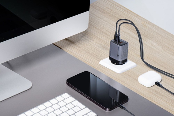 Зарядное устройство Forcell USB-A / 2x USB-C 3.45A GaN 70W PD QC 4.0, серый