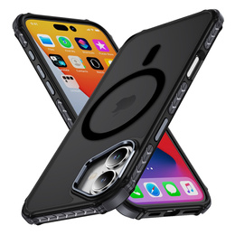 Матовый чехол для iPhone 17, бронированный, для MagSafe, дымчатый с черными боками