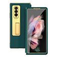Чехол со стеклом для Samsung Galaxy Z Fold 4 5G, Kickstand Cross Texture, Green